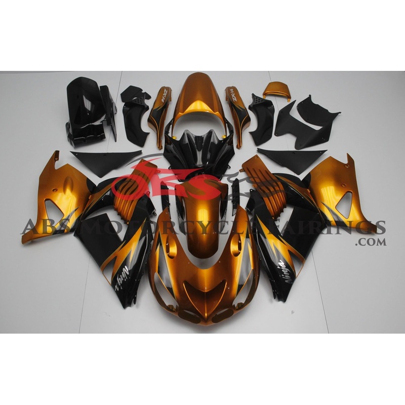 Fairing kit for a Kawasaki Ninja ZX14R (2006-2011) Gold Orange & Black Clear Windscreen: Free No Seat Cowl No Bolt Kit