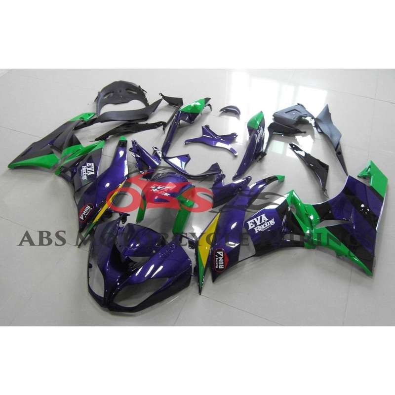 Fairing kit for a Kawasaki Ninja ZX6R 636 (2009-2012) Purple & Green EVA Clear Windscreen: Free No Seat Cowl No Bolt Kit