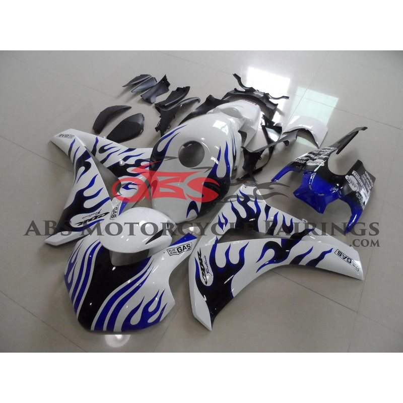 Honda CBR1000RR (2008-2011) White, Blue & Black Flame Race Fairings No Seat Cowl No Bolt Kit No Tank
