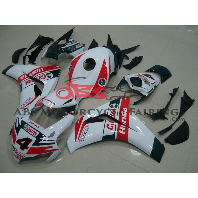 Honda CBR1000RR (2008-2011) White, Dark Green & Red Castrol #4 Fairings No Seat Cowl No Bolt Kit No Tank