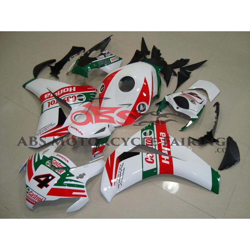 Honda CBR1000RR (2008-2011) White, Red & Green Castrol #4 Fairings No Seat Cowl No Bolt Kit No Tank