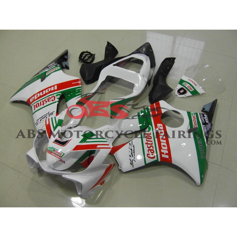 Honda CBR600F4i (2001-2003) White, Green, Red Castrol Fairings Clear Windscreen: Free No Bolt Kit No Tank