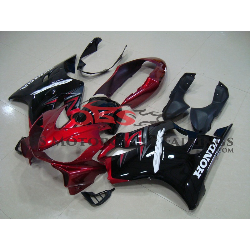 Honda CBR600F4i (2004-2007) Black & Candy Apple Red Fairings Clear Windscreen: Free No Bolt Kit No Tank