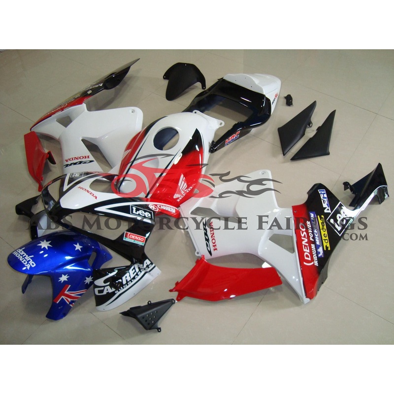Honda CBR600RR (2003-2004) White, Red, Black & Blue Domino Fairings No Seat Cowl No Bolt Kit No Tank