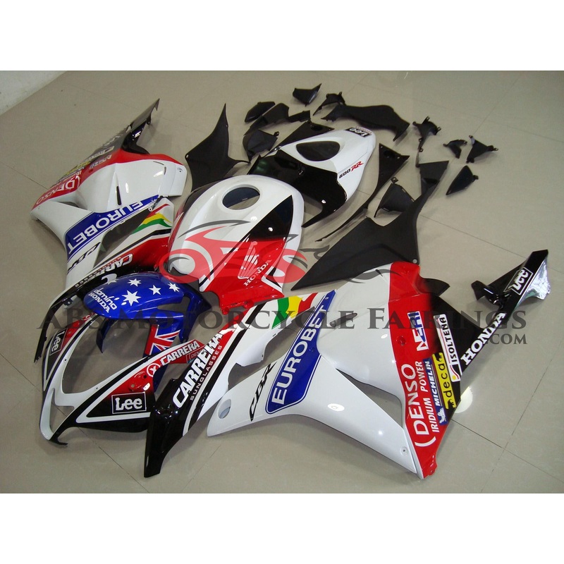 Honda CBR600RR (2009-2012) White, Black, Red & Blue Eurobet Fairings No Seat Cowl No Bolt Kit No Tank
