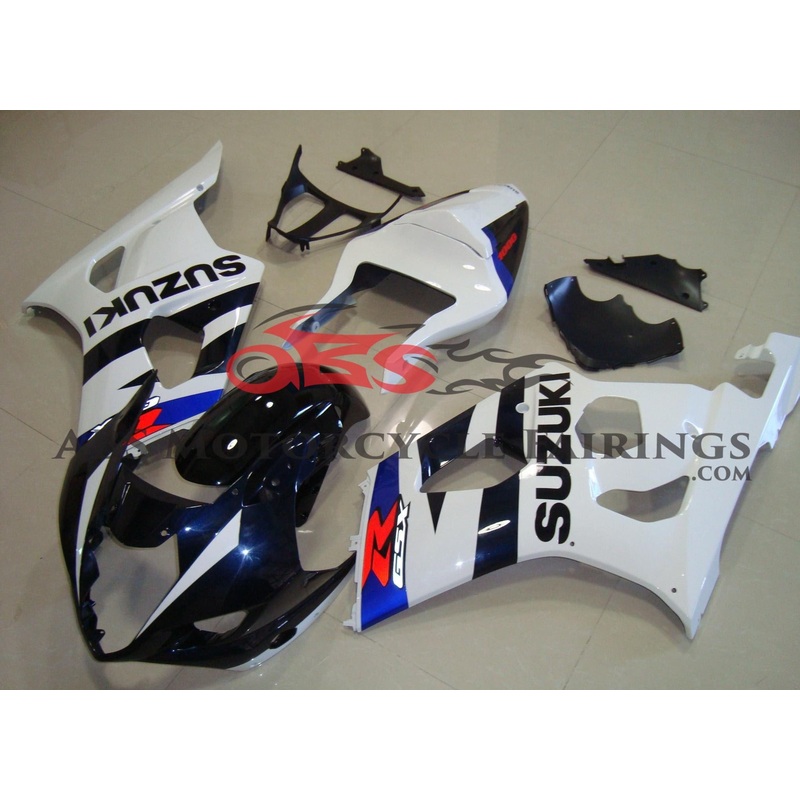 Suzuki GSXR1000 (2003-2004) Dark Blue & White Fairings Clear Windscreen: Free No Seat Cowl No Bolt Kit