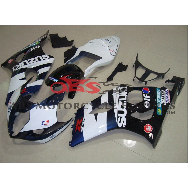 Suzuki GSXR1000 (2003-2004) White, Dark Blue & Black Fairings Clear Windscreen: Free No Seat Cowl No Bolt Kit