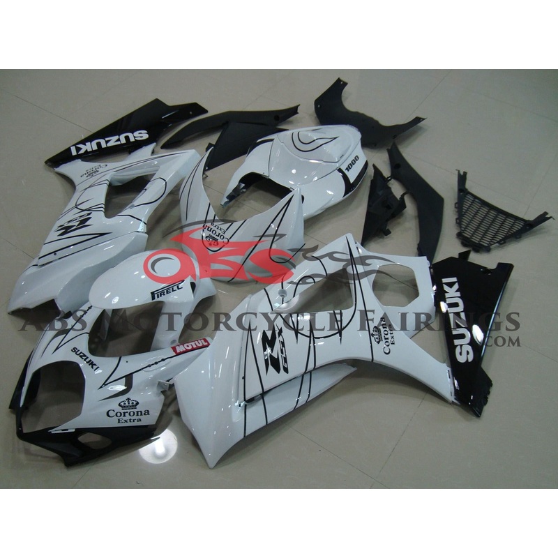 Suzuki GSXR1000 (2007-2008) White & Black Corona Fairings No Seat Cowl No Bolt Kit No Tank