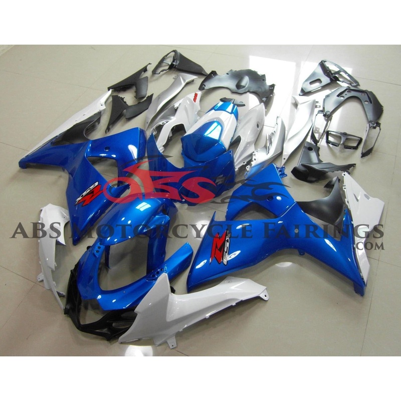 Suzuki GSXR1000 (2009-2016) Blue & White Fairings Clear Windscreen: Free No Seat Cowl No Bolt Kit