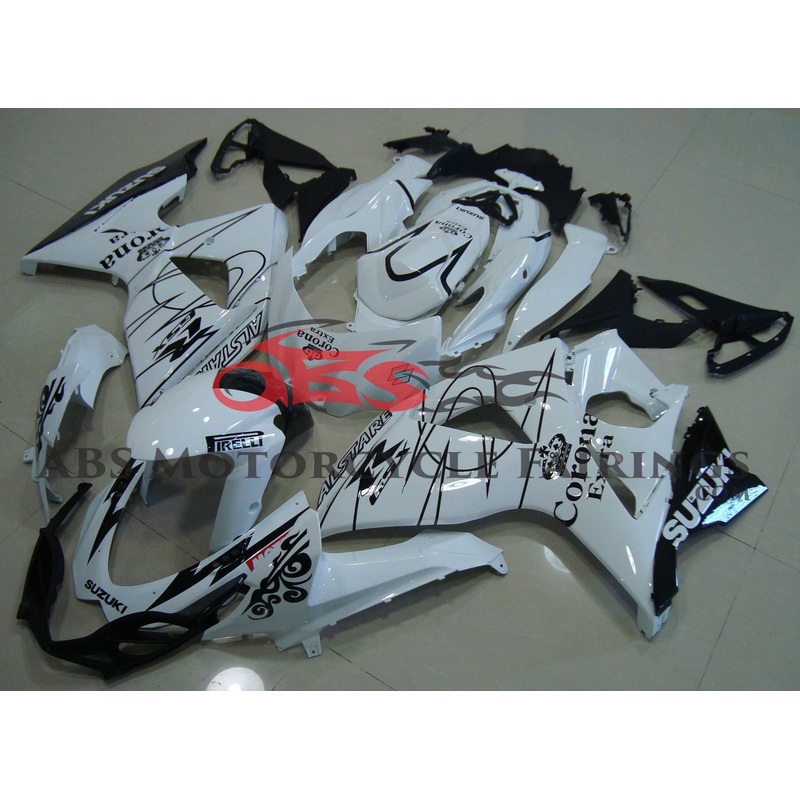 Suzuki GSXR1000 (2009-2016) White & Black Corona Fairings Clear Windscreen: Free No Seat Cowl No Bolt Kit