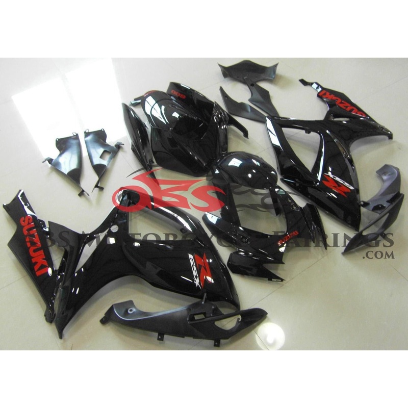 Suzuki GSXR600 (2006-2007) Black Fairings with Red Stickers No Seat Cowl No Bolt Kit No Tank