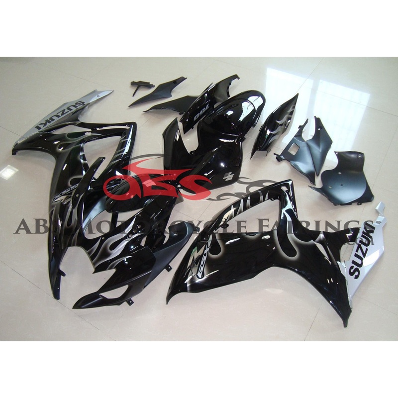 Suzuki GSXR750 (2006-2007) Black & Gray Flame Fairings No Seat Cowl No Bolt Kit No Tank