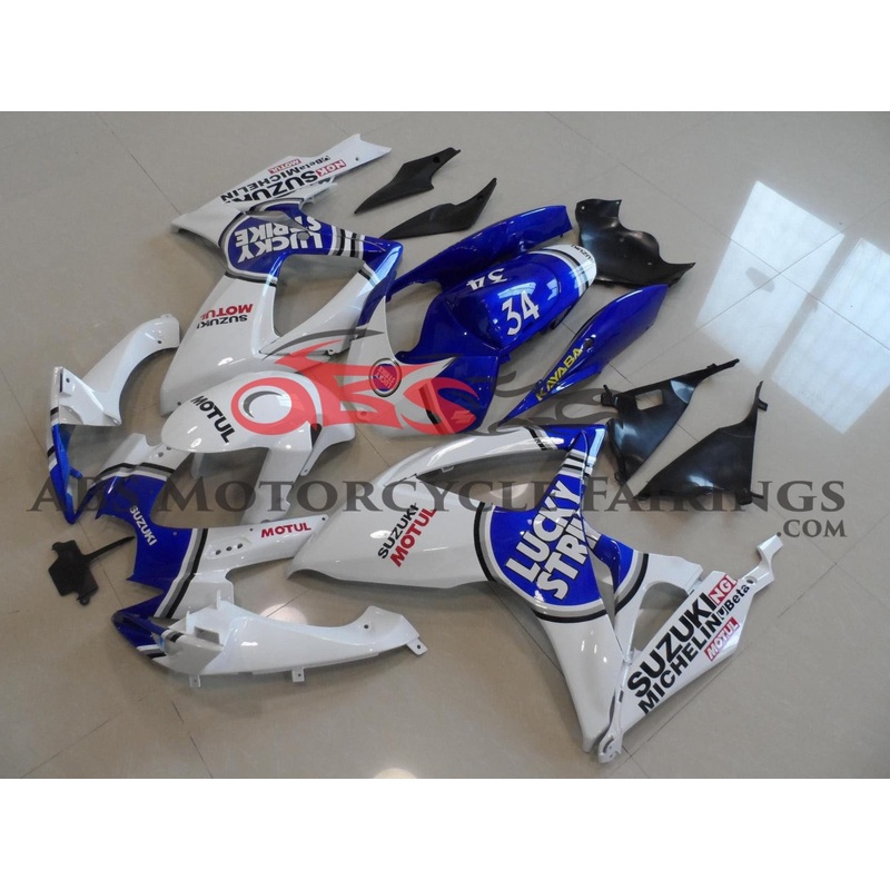 Suzuki GSXR750 (2006-2007) White & Blue Lucky Strike Fairings No Seat Cowl No Bolt Kit No Tank