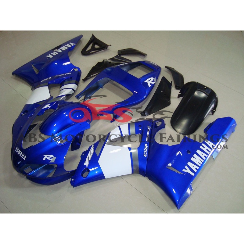 Yamaha YZF-R1 (1998-1999) Blue & White Fairings Clear Windscreen: Free No Seat Cowl No Bolt Kit