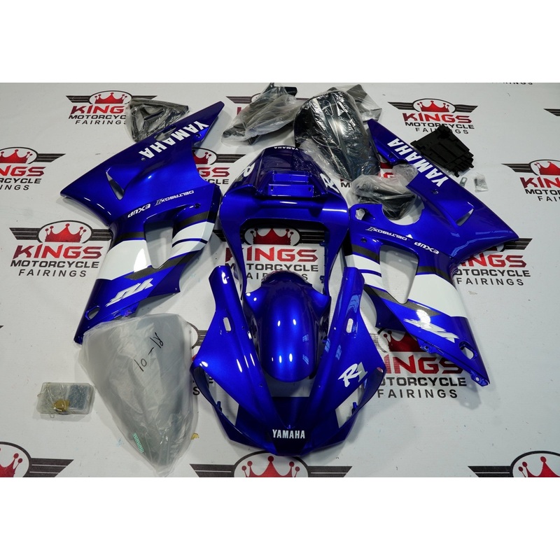 Yamaha YZF-R1 (2000-2001) Blue, White Fairings Clear Windscreen: Free No Seat Cowl No Bolt Kit