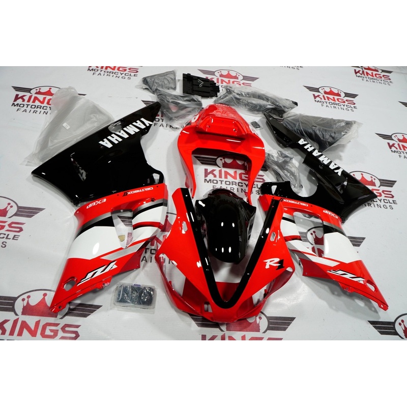 Yamaha YZF-R1 (2000-2001) Red, White, Black DeltaBox Fairings Clear Windscreen: Free No Seat Cowl No Bolt Kit