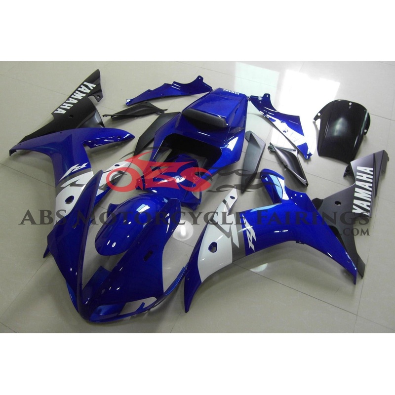 Yamaha YZF-R1 (2002-2003) Blue, White & Black Fairings Clear Windscreen: Free No Seat Cowl No Bolt Kit