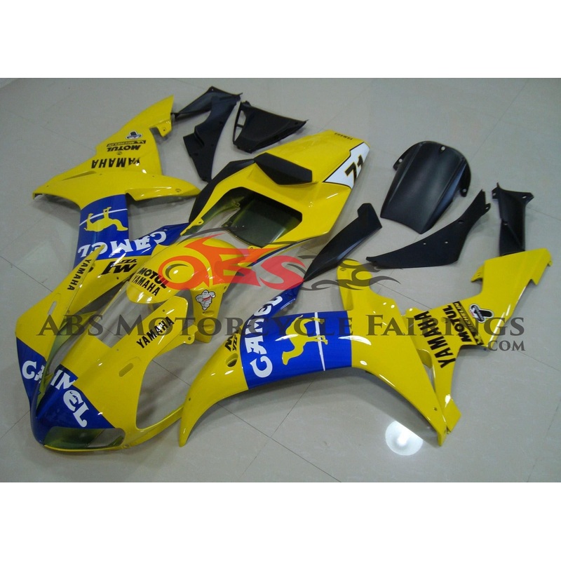 YAMAHA YZF-R1 (2002-2003) YELLOW & BLUE CAMEL #71 FAIRINGS Clear Windscreen: Free No Seat Cowl No Bolt Kit