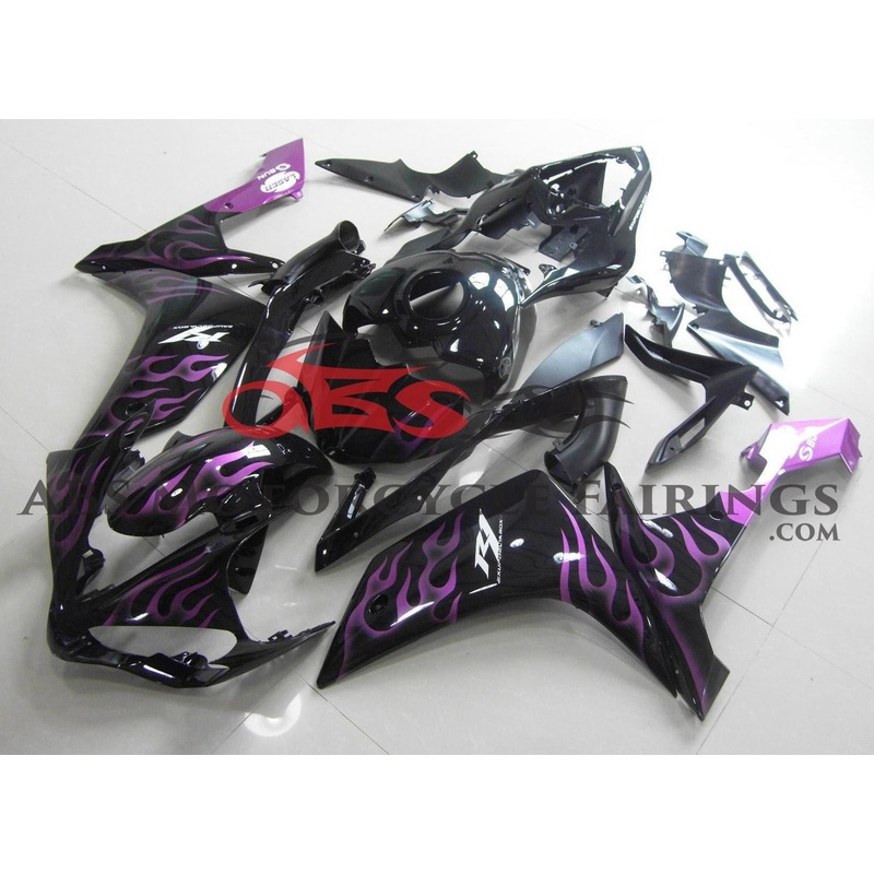 Yamaha YZF-R1 (2007-2008) Black & Purple Flame Fairings No Seat Cowl No Bolt Kit No Tank