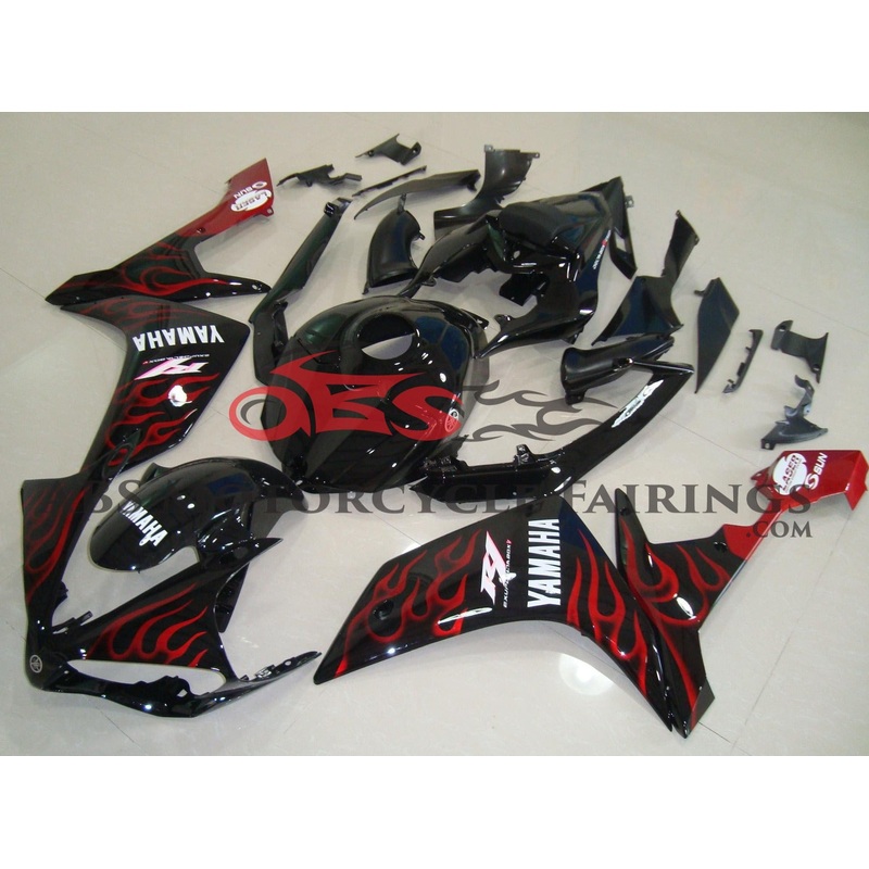 Yamaha YZF-R1 (2007-2008) Black & Red Flame Fairings No Seat Cowl No Bolt Kit No Tank