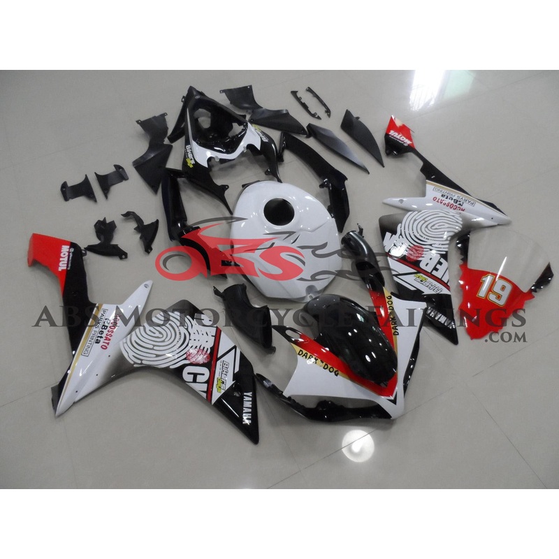 Yamaha YZF-R1 (2007-2008) Black, Red & White Thumbprint Fairings No Seat Cowl No Bolt Kit No Tank