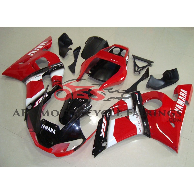 Yamaha YZF-R6 (1998-2002) Black, Red & White Deltabox Fairings Clear Windscreen: Free No Bolt Kit