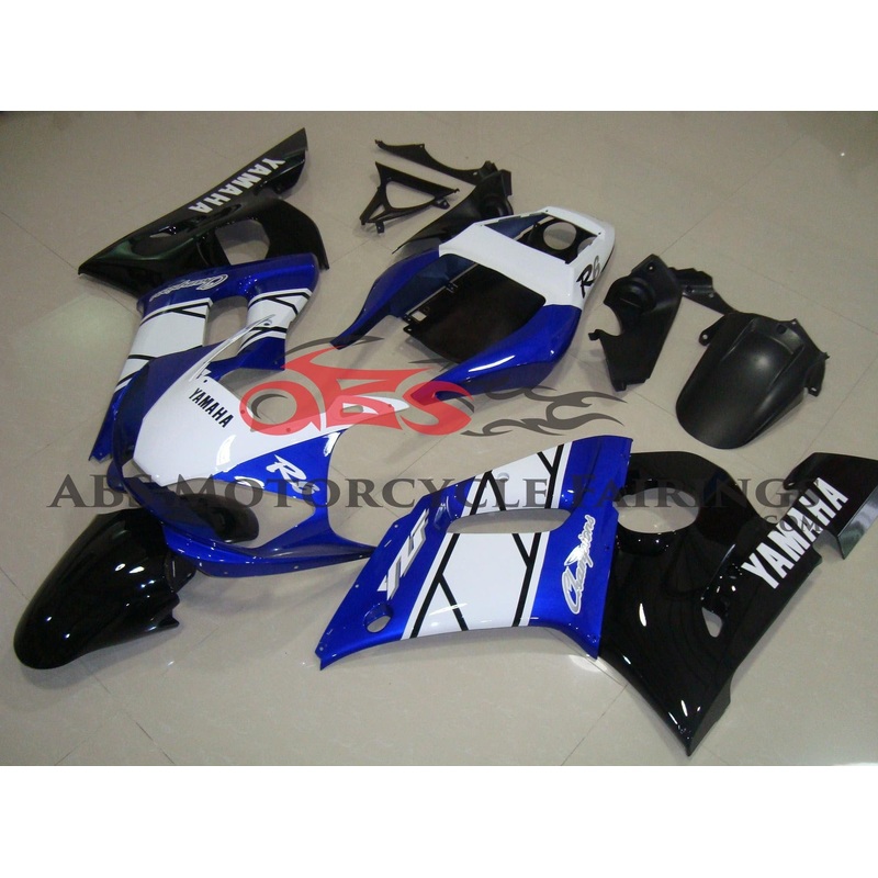 Yamaha YZF-R6 (1998-2002) Blue, White & Black Champions Fairings Clear Windscreen: Free No Bolt Kit
