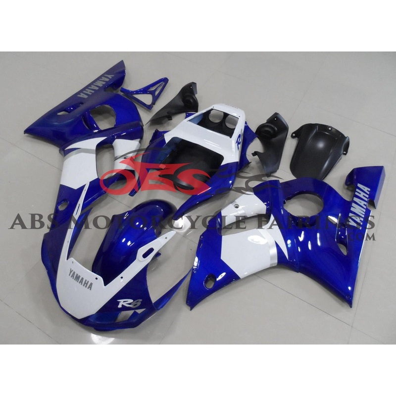 Yamaha YZF-R6 (1998-2002) Blue & White Fairings Clear Windscreen: Free No Bolt Kit