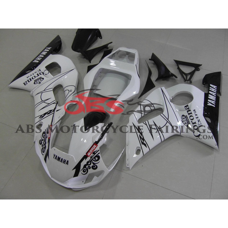 Yamaha YZF-R6 (1998-2002) White, Black Corona Fairings Clear Windscreen: Free No Bolt Kit