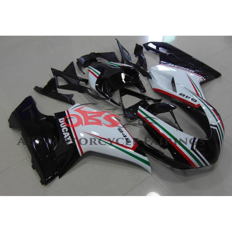 Ducati 1098 (2007-2012) Black, White, Red & Green Fairings Clear Windscreen: Free No Seat Cowl No Bolt Kit