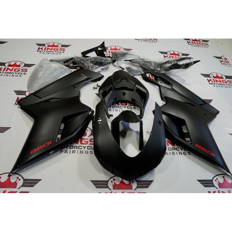 Ducati 1098 (2007-2012) Matte Black & Red Fairings Clear Windscreen: Free No Seat Cowl No Bolt Kit
