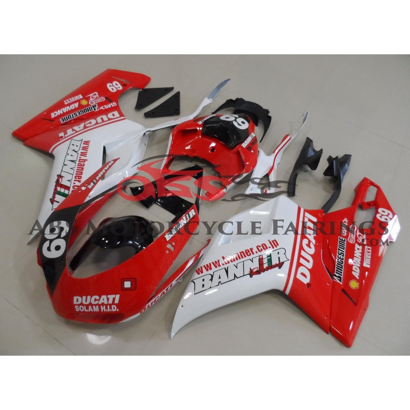 Ducati 1098 (2007-2012) Red, White & Black #69 Fairings Clear Windscreen: Free No Seat Cowl No Bolt Kit