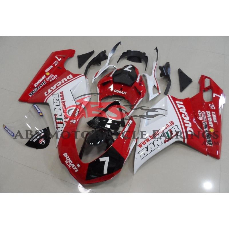 Ducati 1098 (2007-2012) Red, White & Black #7 Fairings Clear Windscreen: Free No Seat Cowl No Bolt Kit