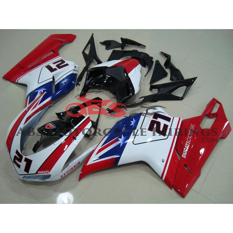 Ducati 1098 (2007-2012) Red, White & Blue Bayliss Corse Fairings Clear Windscreen: Free No Seat Cowl No Bolt Kit