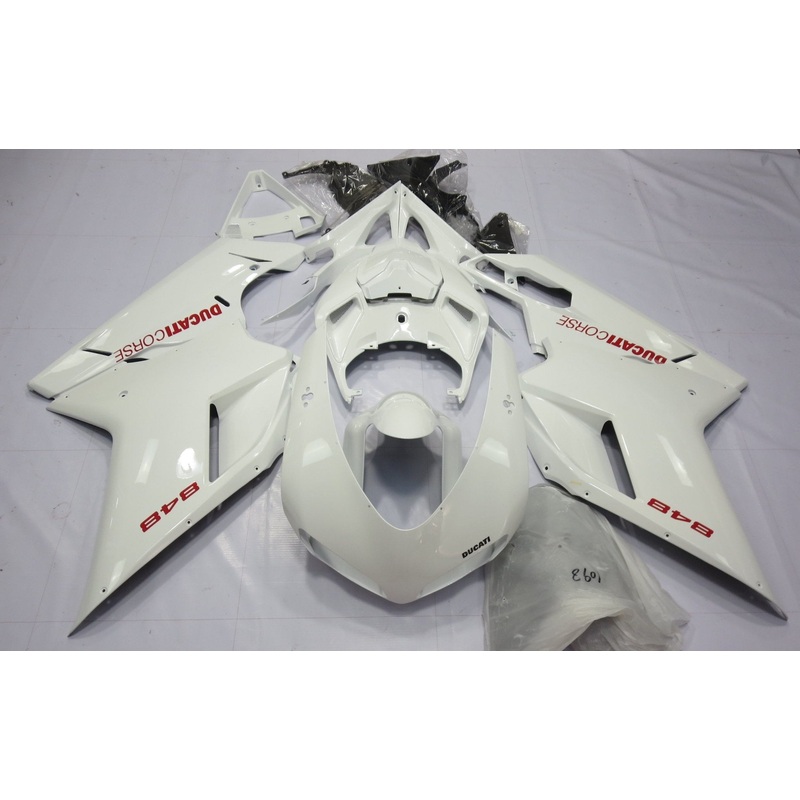 Ducati 1098 (2007-2012) White, Red Corse Fairings Clear Windscreen: Free No Seat Cowl No Bolt Kit