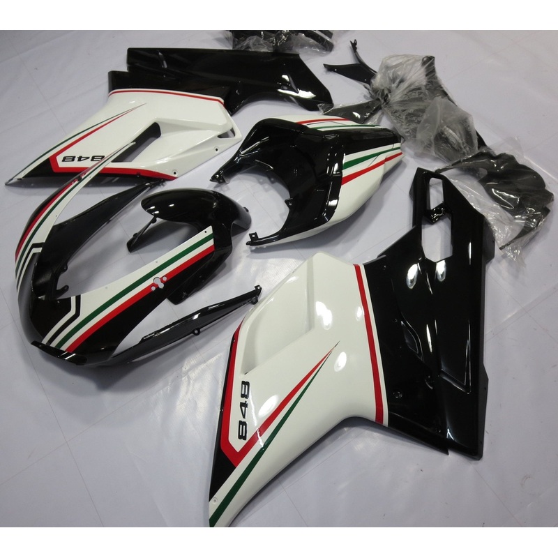 Ducati 1198 (2007-2012) Black, White, Green & Red Fairings Clear Windscreen: Free No Seat Cowl No Bolt Kit