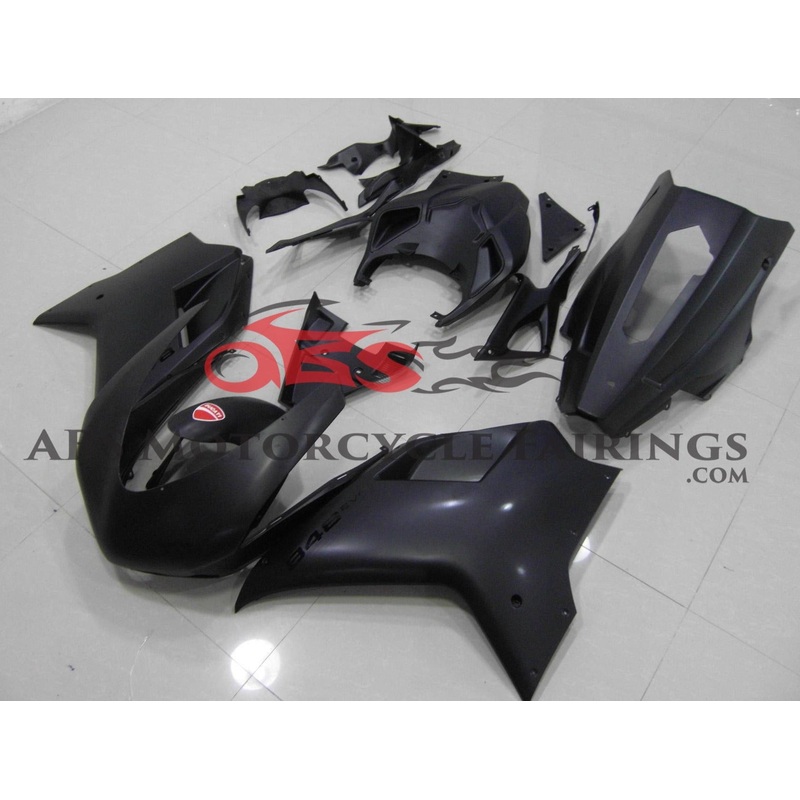 Ducati 1198 (2007-2012) Matte Black & Black Fairings Clear Windscreen: Free No Seat Cowl No Bolt Kit