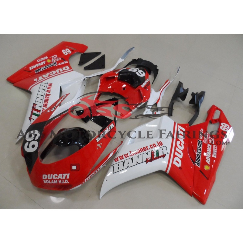 Ducati 1198 (2007-2012) Red, White & Black #69 Fairings Clear Windscreen: Free No Seat Cowl No Bolt Kit