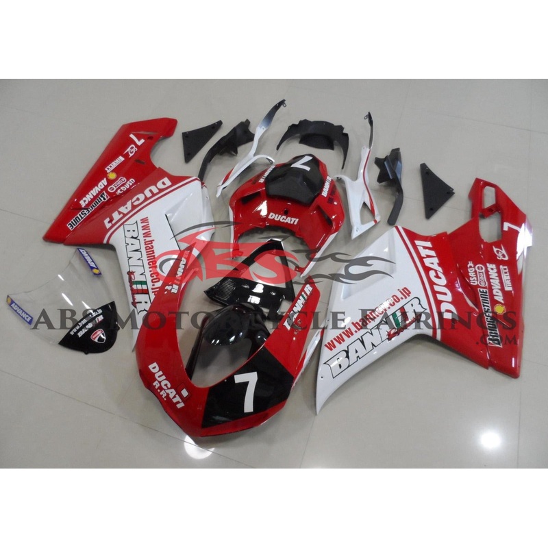 Ducati 1198 (2007-2012) Red, White & Black #7 Fairings Clear Windscreen: Free No Seat Cowl No Bolt Kit