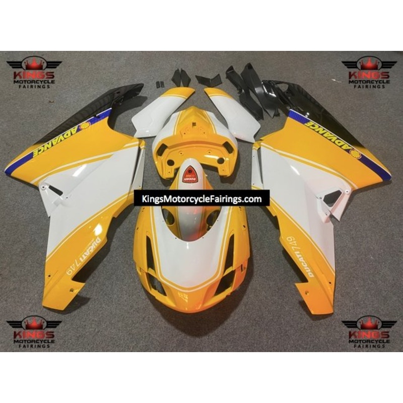 Ducati 749 (2003-2004) Yellow & White Race Fairings Clear Windscreen: Free No Seat Cowl No Bolt Kit
