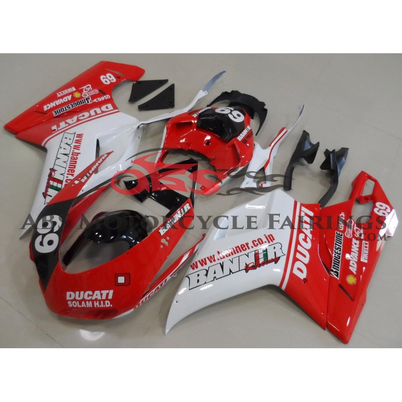 Ducati 848 (2007-2014) Red, White & Black #69 Fairings Clear Windscreen: Free No Seat Cowl No Bolt Kit