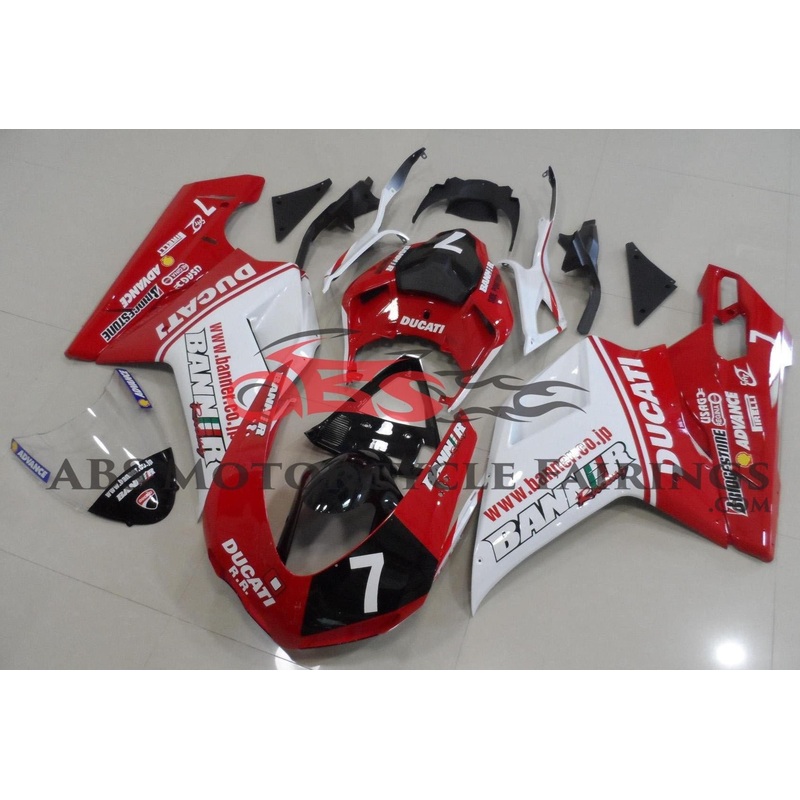 Ducati 848 (2007-2014) Red, White & Black #7 Fairings Clear Windscreen: Free No Seat Cowl No Bolt Kit