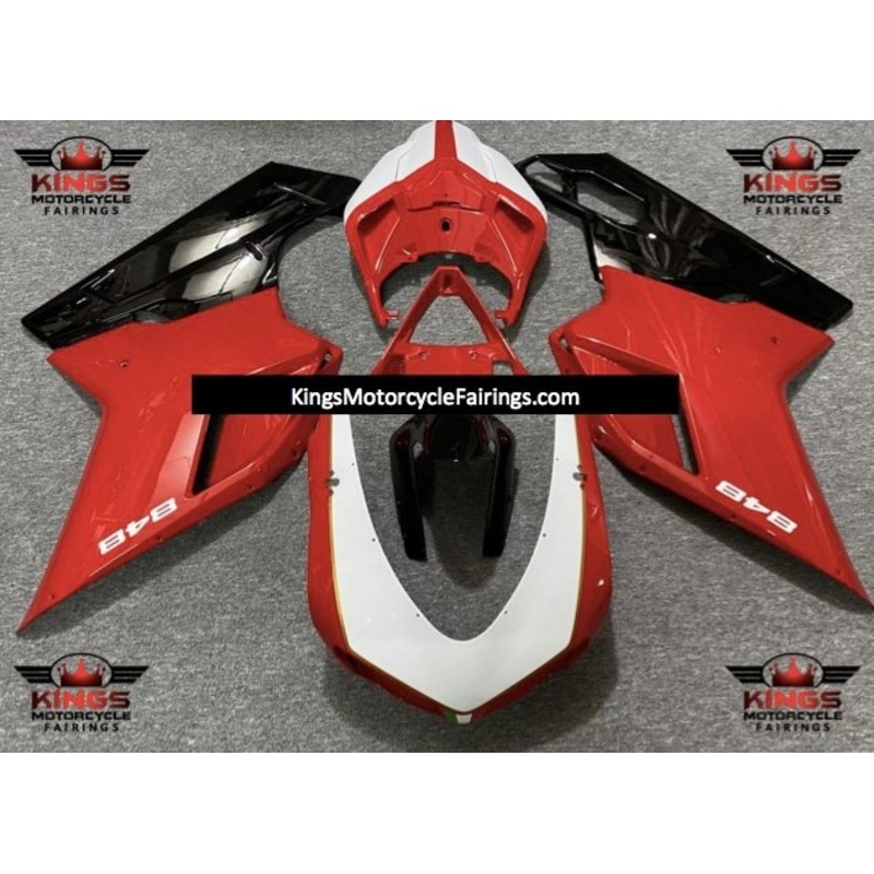 Ducati 848 (2007-2014) Red, White & Black Fairings Clear Windscreen: Free No Seat Cowl No Bolt Kit