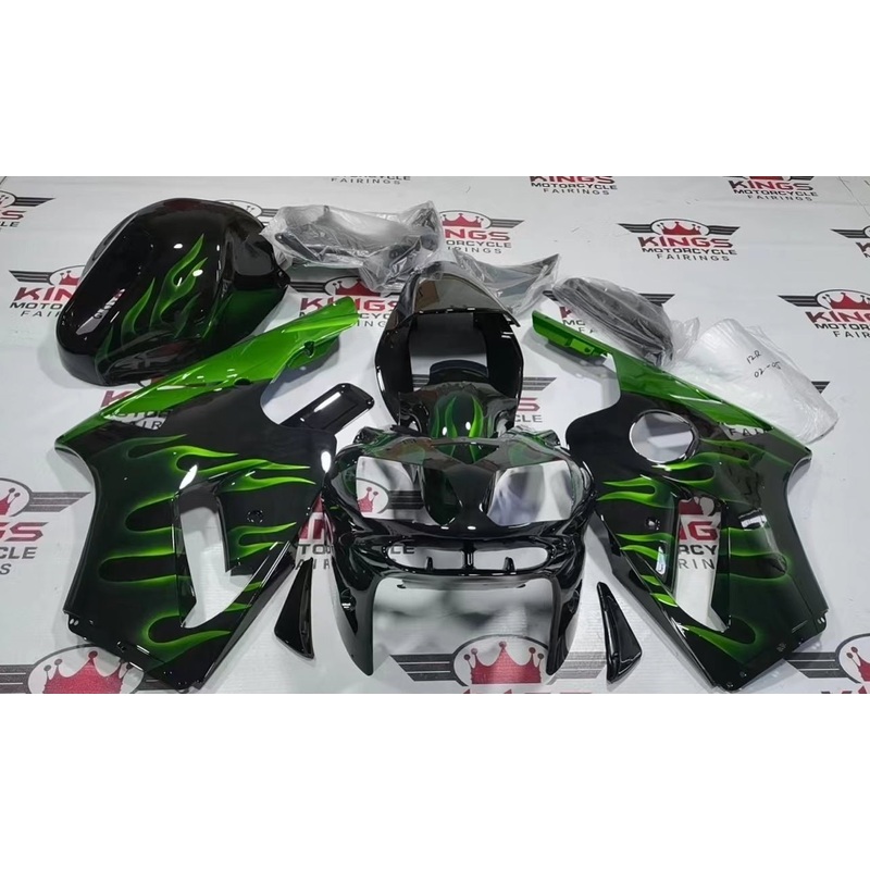 Fairing kit for a KAWASAKI NINJA ZX12R (2002-2006) BLACK & GREEN FLAMES No Seat Cowl No Bolt Kit No Tank
