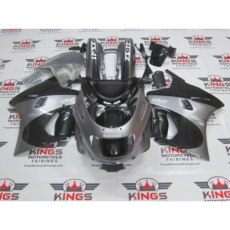 Fairing Kit for a Kawasaki ZX-11 / ZZR1100 D Model (1993-2001) Black & Gray Clear Windscreen: Free Bolt Kit: No