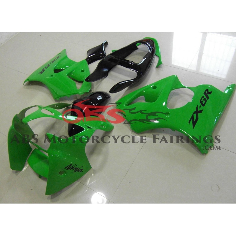 Fairing kit for a Kawasaki ZX6R 636 (2000-2002) Green, Black Clear Windscreen: Free No Seat Cowl No Bolt Kit