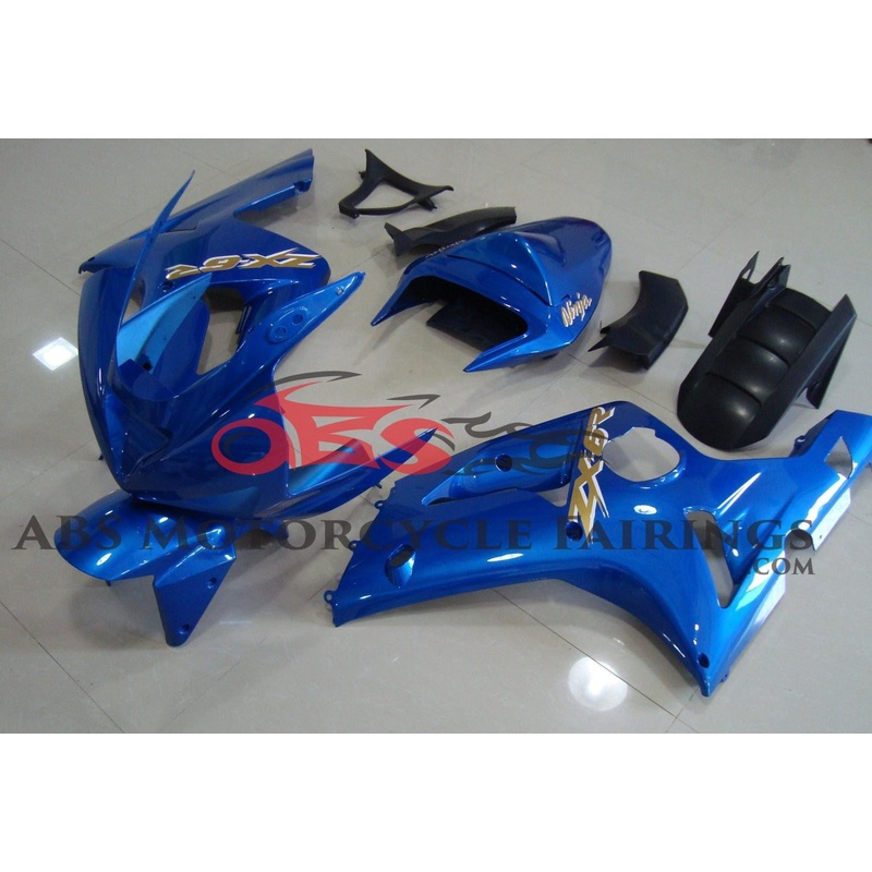 Fairing kit for a Kawasaki ZX6R 636 (2003-2004) Blue Clear Windscreen: Free No Seat Cowl No Bolt Kit