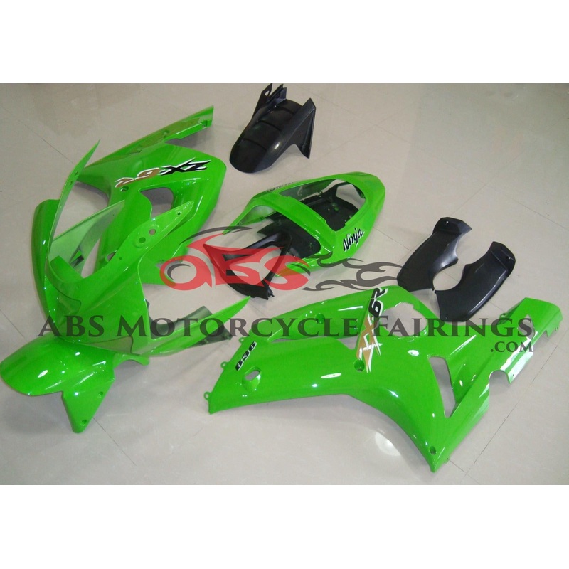 Fairing kit for a Kawasaki ZX6R 636 (2003-2004) Green Clear Windscreen: Free No Seat Cowl No Bolt Kit