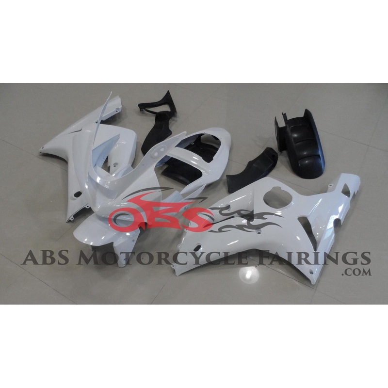 Fairing kit for a Kawasaki ZX6R 636 (2003-2004) White Clear Windscreen: Free No Seat Cowl No Bolt Kit