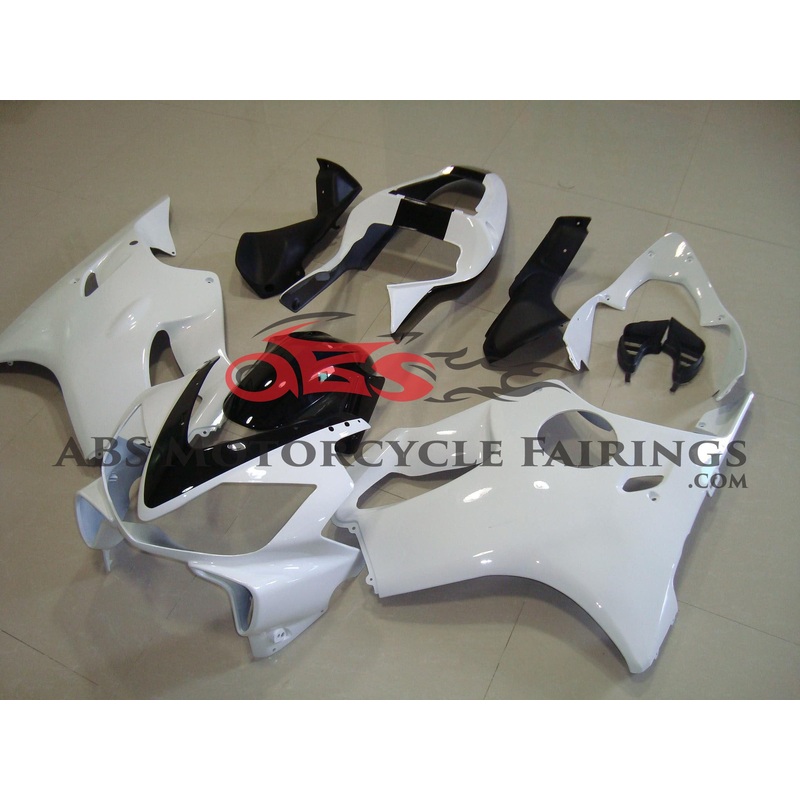 Honda CBR600F4i (2001-2003) Gloss White with Black Stripe Fairings Clear Windscreen: Free No Bolt Kit No Tank